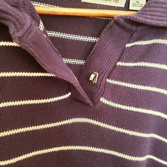 𝅺LIZ Claiborne Striped Collared Pullover Sweater - Picture 4 of 6